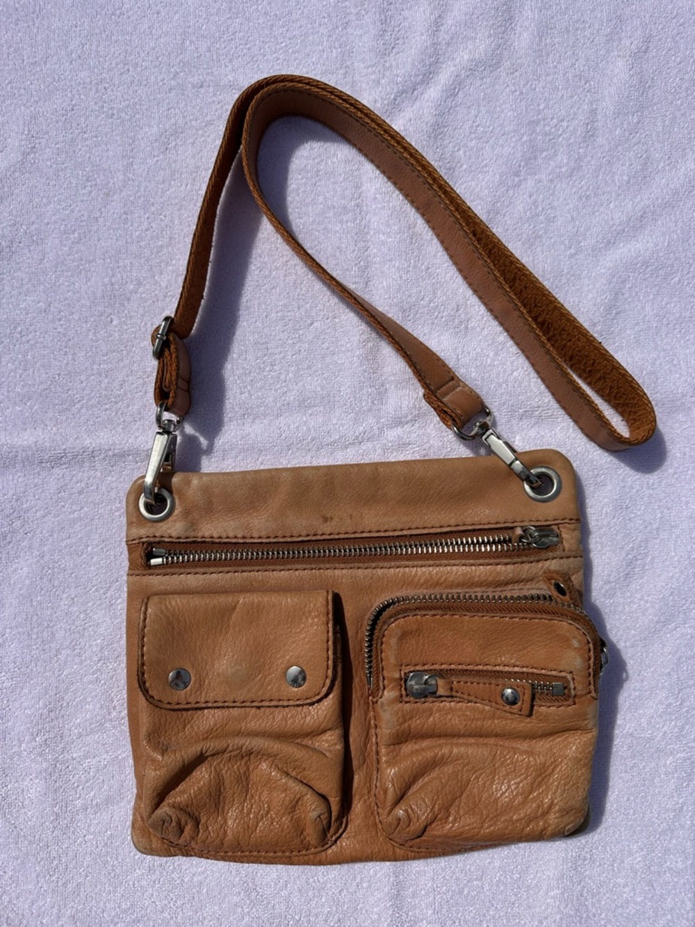 Fossil Leather Crossbody Bag with Front Pockets